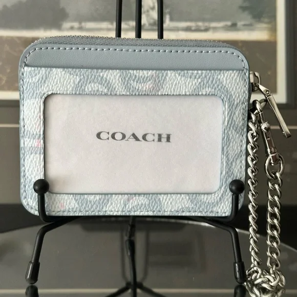 Coach Zip Card Case In Sketch Signature Canvas Ice Blue - Picture 5 of 11